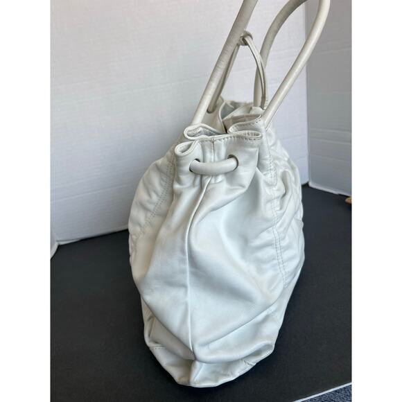 FURLA Ruched White X-Large Leather Shoulder Bag Purse Tote - Picture 4 of 15